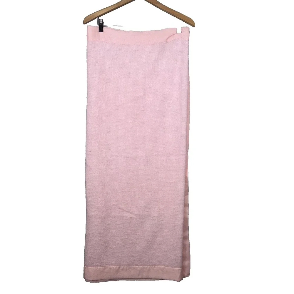 Vtg!‎ Satin Trim Baby Blanket Pink Waffle with Bow 40